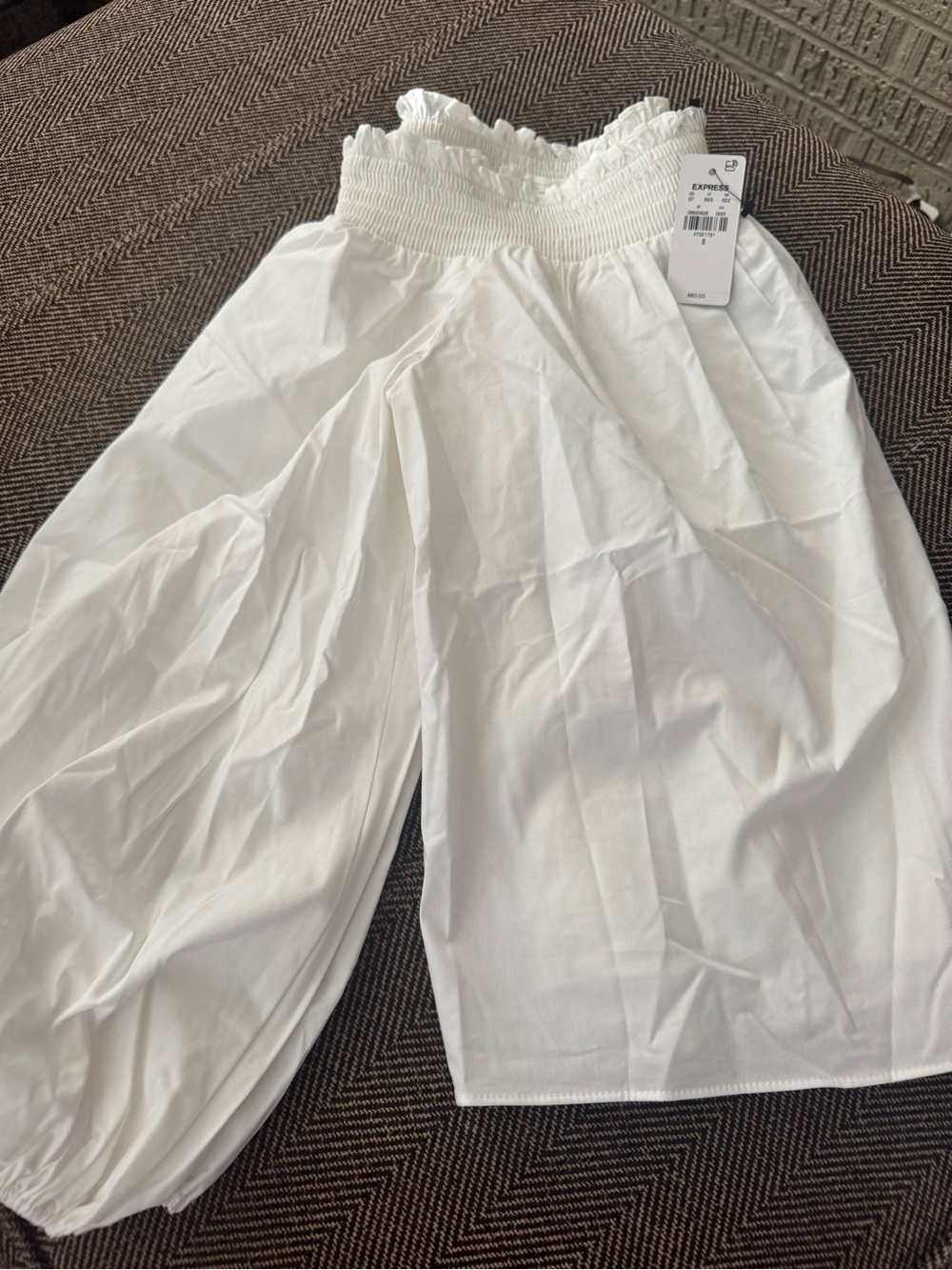 Express White Smocked Off-Shoulder Blouse